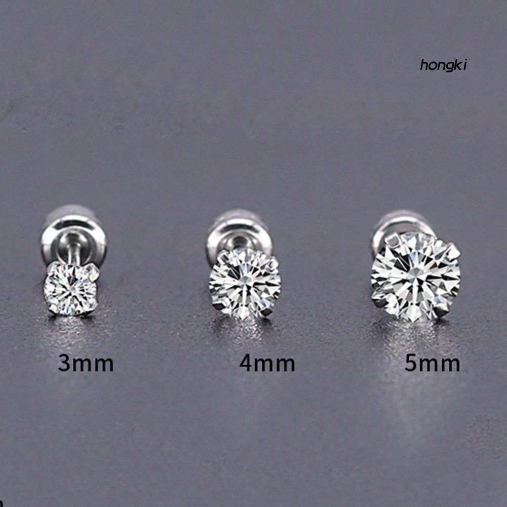 (Hàng Mới Về) Bông Tai Unisex Bằng Thép Titan Đính Đá Zircon Thời Trang