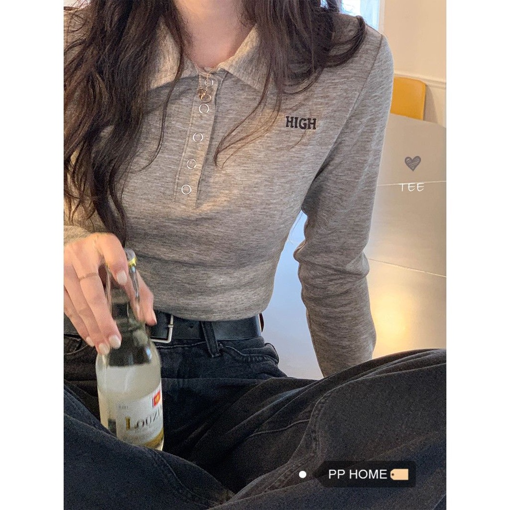 Áo Sơ Mi Lửng Tay Dài Có Cổ Dáng Ngắn Màu Trơn Và Tinh Khiết Mới Dành Cho Bạn Nữ