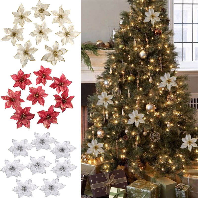 Đầu hoa lụa giả kim tuyến lớn 13cm dùng trang trí cây thông Noel dịp lễ Giáng sinh năm mới DIY