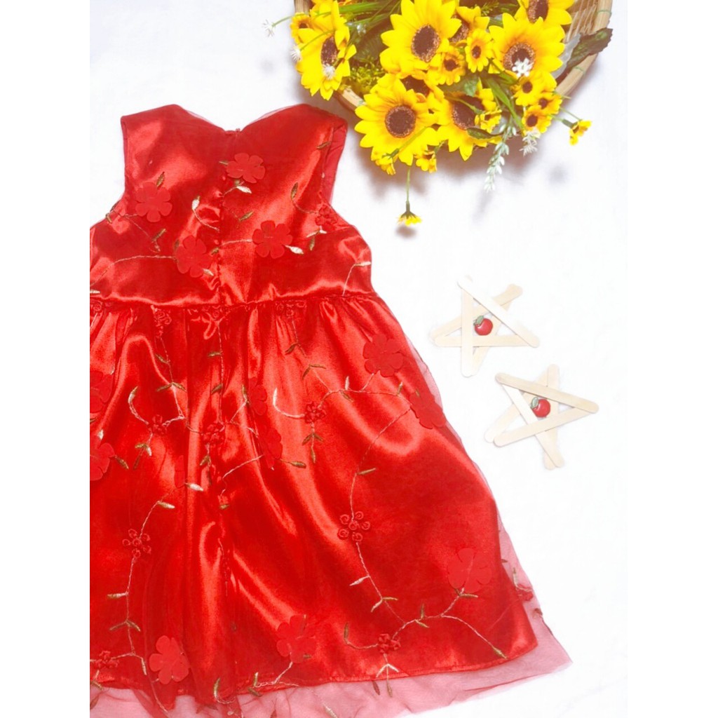 Đầm công chúa đỏ lưới hoa Noel