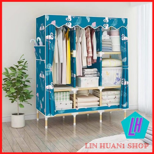 Tủ quần áo, Tủ vải 3 buồng 7ngăn size 1.3m khung gỗ cao cấp