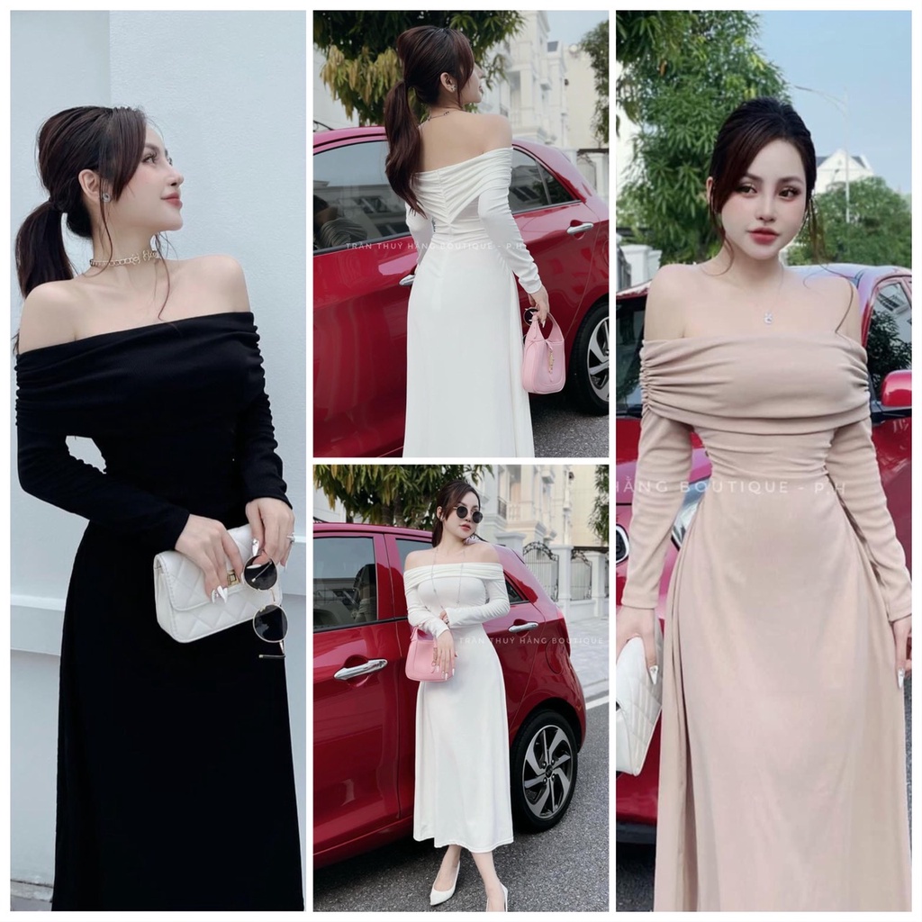 Đầm Body Trể Vai Dáng Dài Cách Điệu