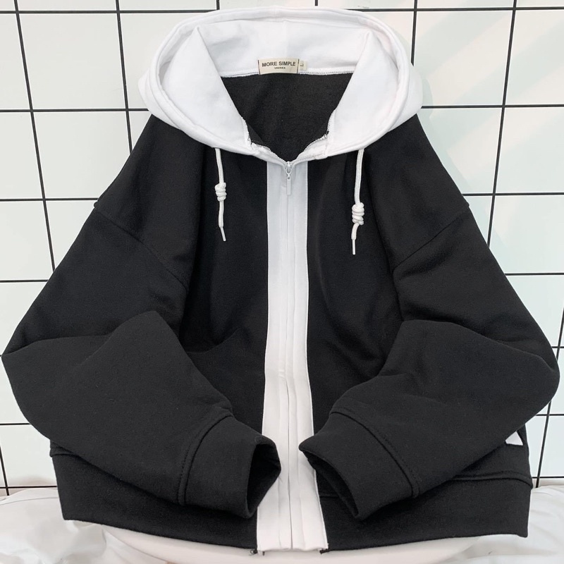Áo Khoác Hoodie Form Rộng Phối Zip Unisex Zet Vải Nỉ Bông Dày - 84unisex