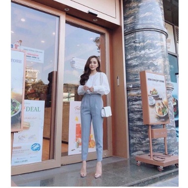 Quần baggy nữ công sở đẹp cúc bọc cao cấp dáng đẹp Hàn Quốc 829