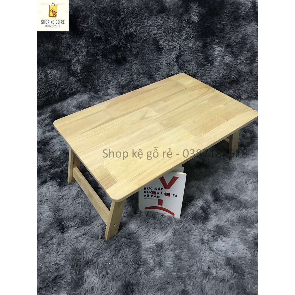 Bàn thấp bằng gỗ cao su với chân thang gấp gọn kích thước 50cm x 70cm, có video thực tế, ảnh thật