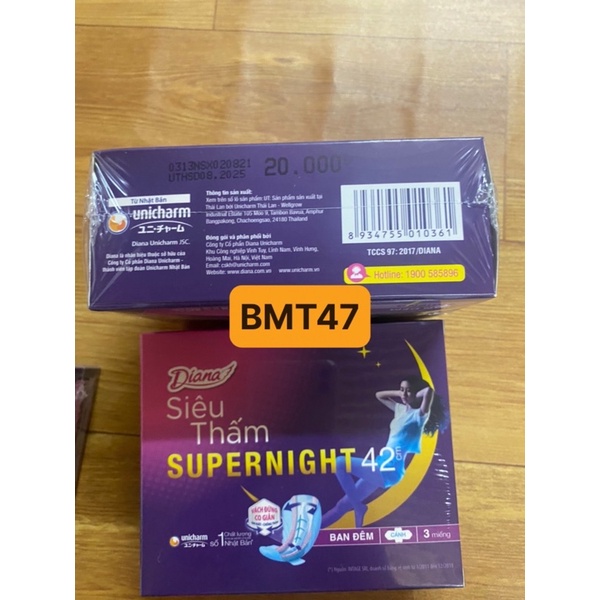 Băng vệ sinh Diana siêu thấm Supernight 42cm 3 miếng/hộp