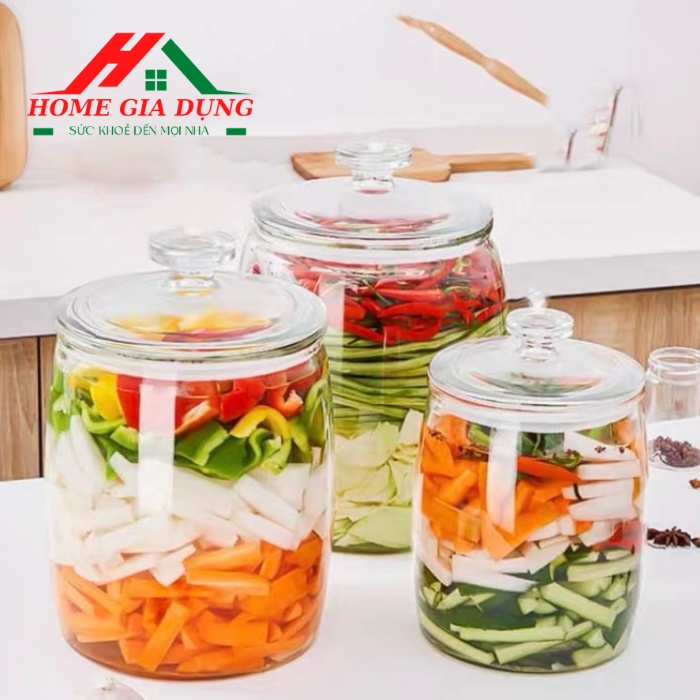 Bình thủy tinh HD12 ngâm hoa quả, ngâm sâm, muối dưa, muối cà, 2.2 lít & 4.2 lít