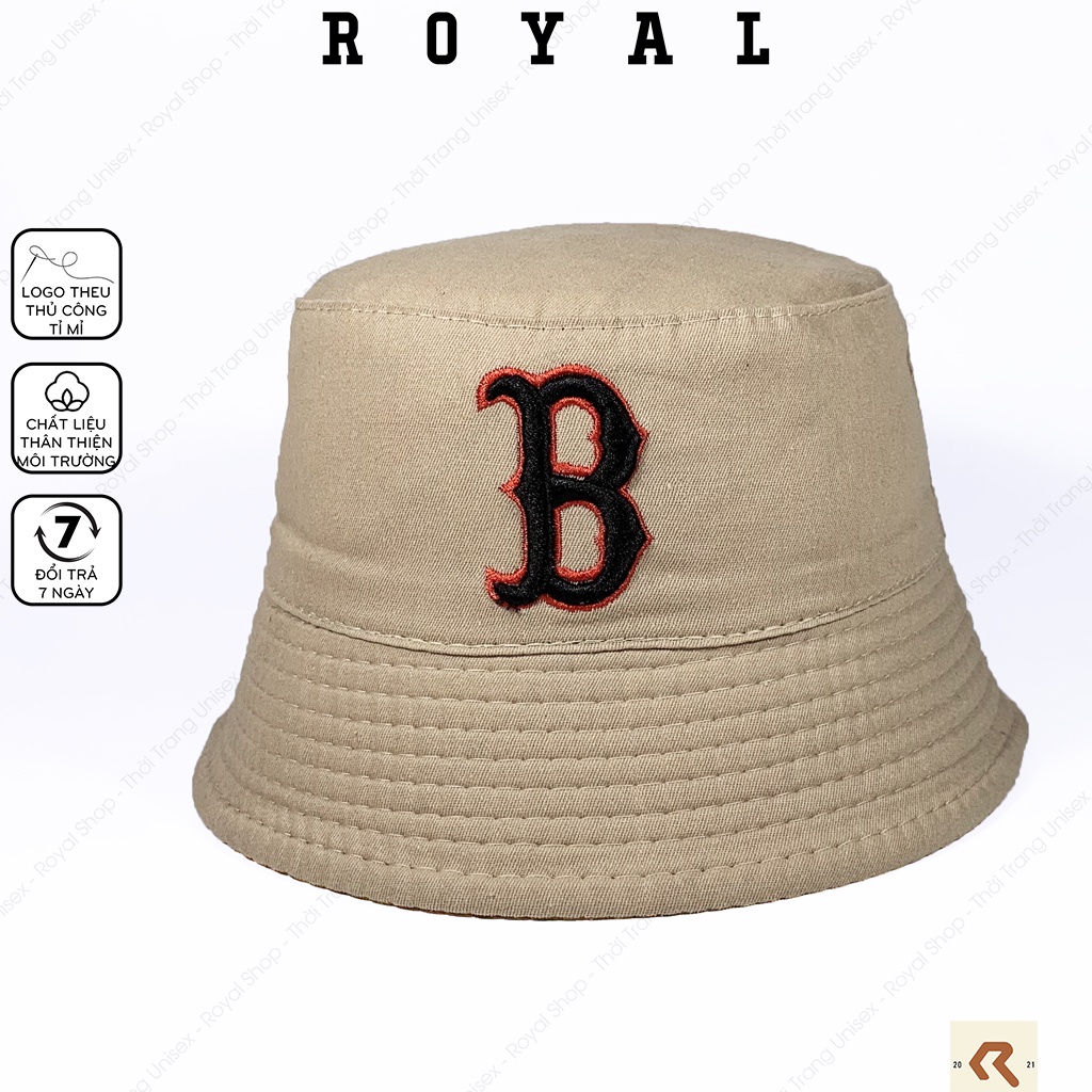 Nón bucket mlb monogram boston mũ bucket b vải kaki cotton - Royal Shop