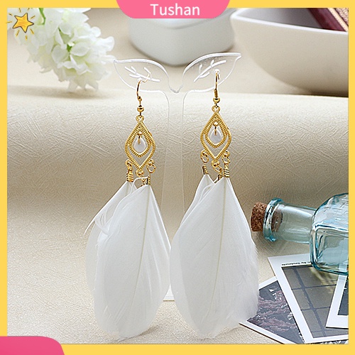 Khuyên tai lông vũ dáng dài thời trang thanh lịch dành cho nữ