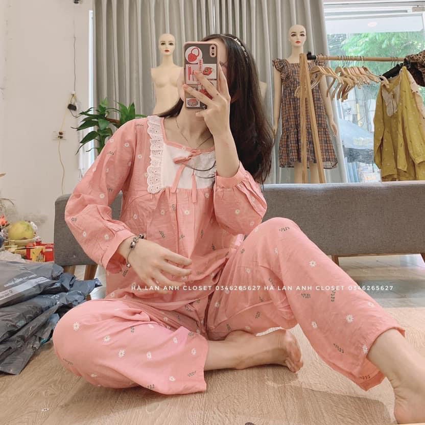 Bộ Bầu Và Sau Sinh DÀI TAY Hoa Nhí Có Khóa Cho Con Bú HT4614 Honey Mommy