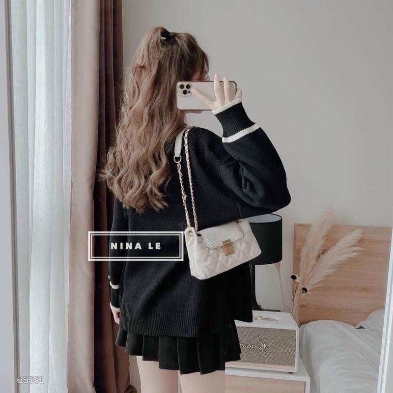Cadigan len Nữ chạy viền có túi Ulzzang