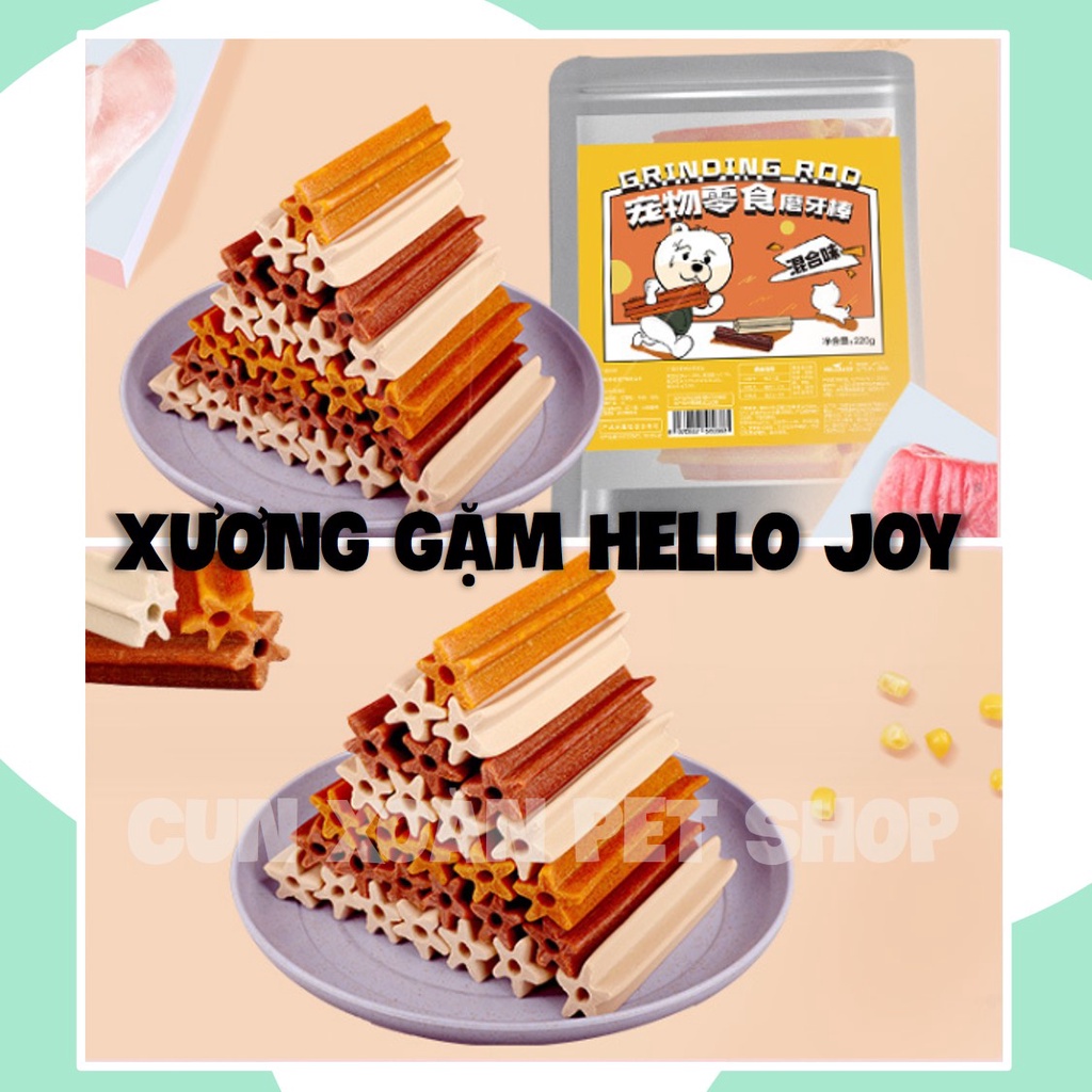 Xương gặm sạch răng cho chó Hello Joy (mix 3 vị Bò/Cá/Sữa) (Túi 220g)