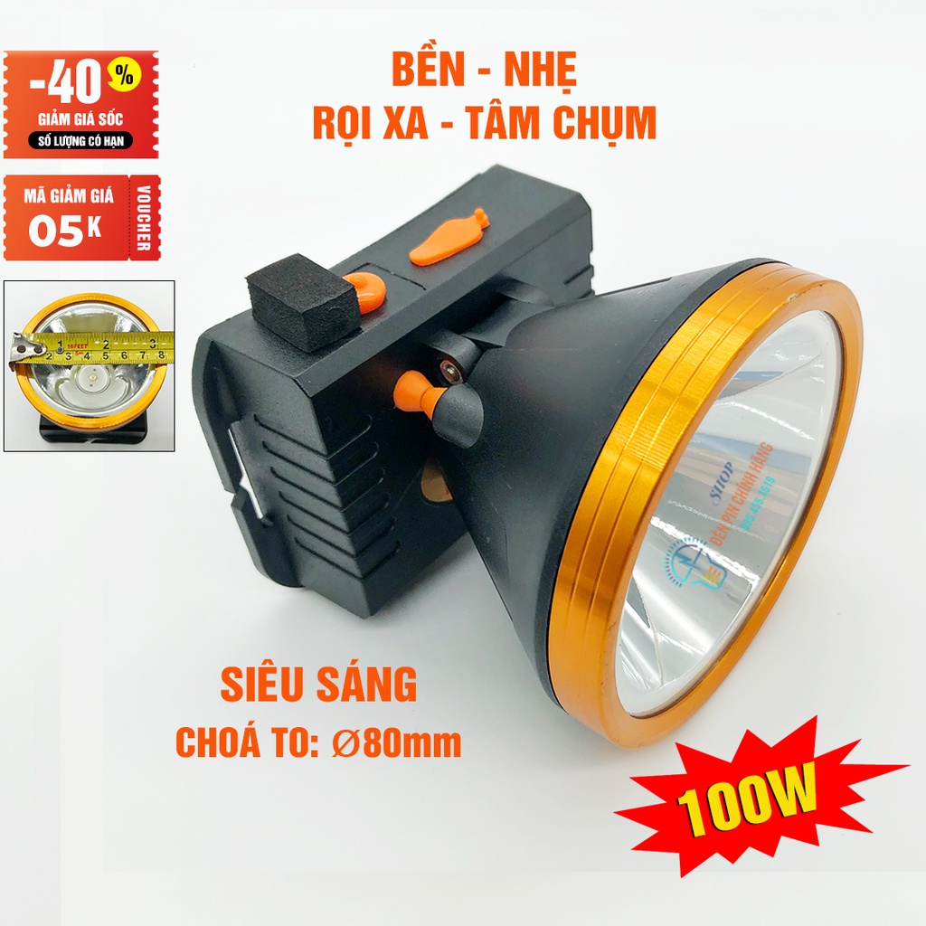 Đèn pin đội đầu SHANGYUAN 1908 LED 100W siêu sáng chiếu xa chống nước ánh sáng Vàng và Trắng đèn đeo đầu soi ếch câu cá