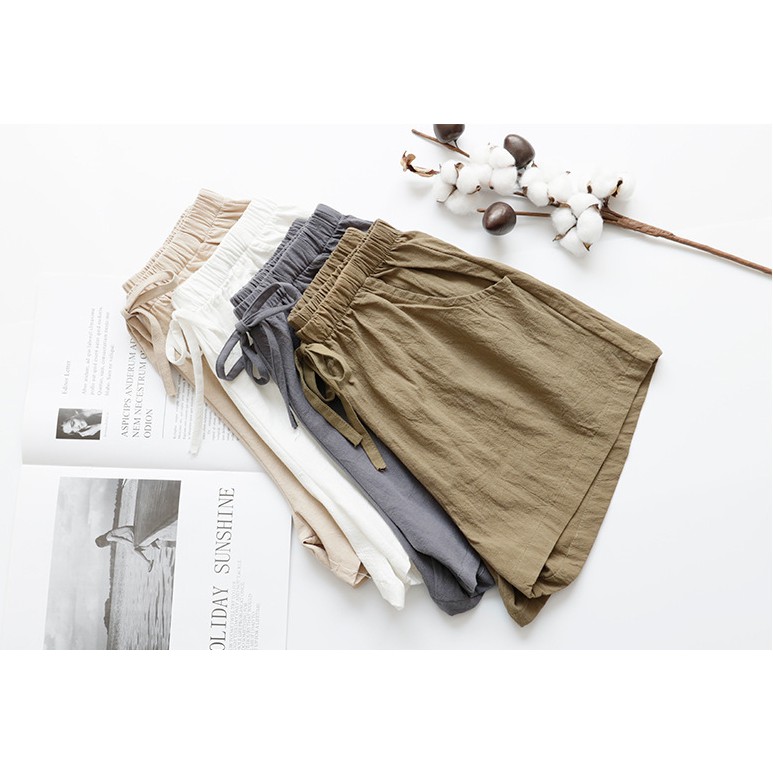 Quần short nữ ống rộng vải đũi mặc nhà cạp cao bigsize GUPO STORE WS31 | BigBuy360 - bigbuy360.vn