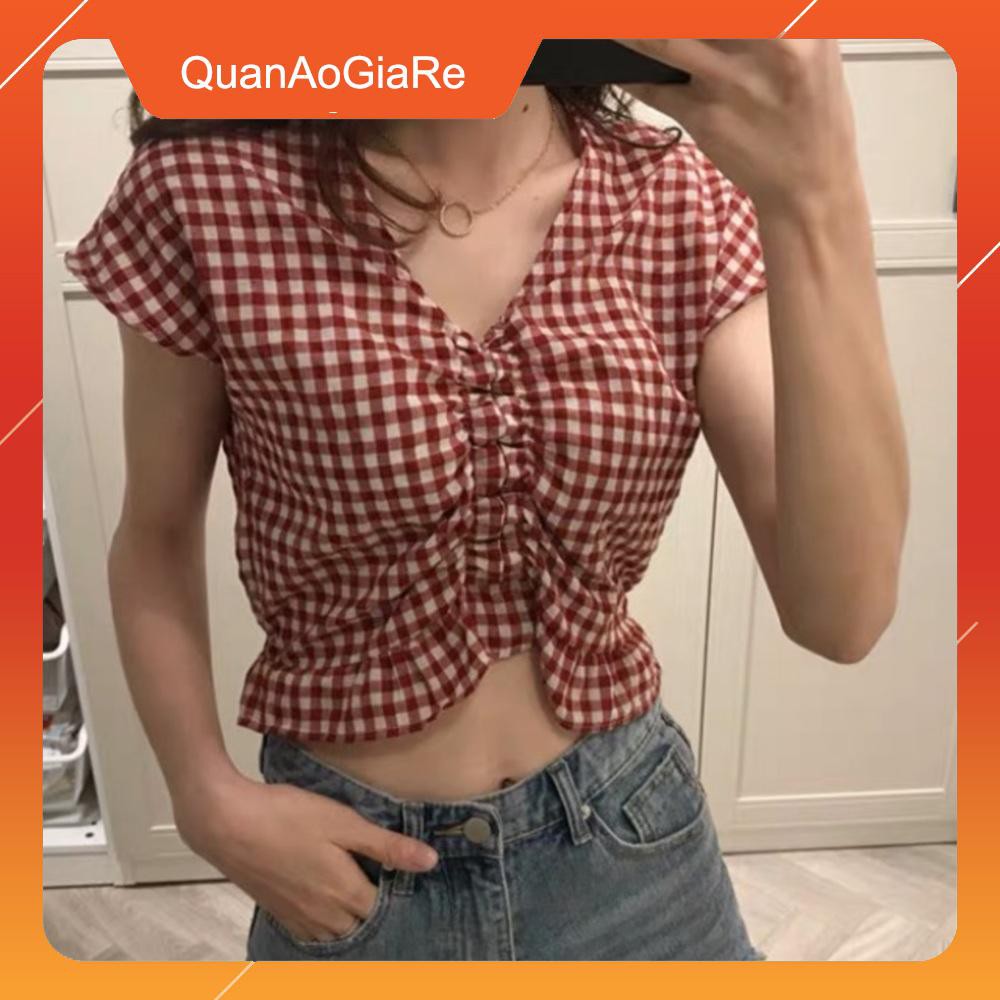 [QuanAoGiaRe] Áo crt kẻ rút bụng Tr&Đ