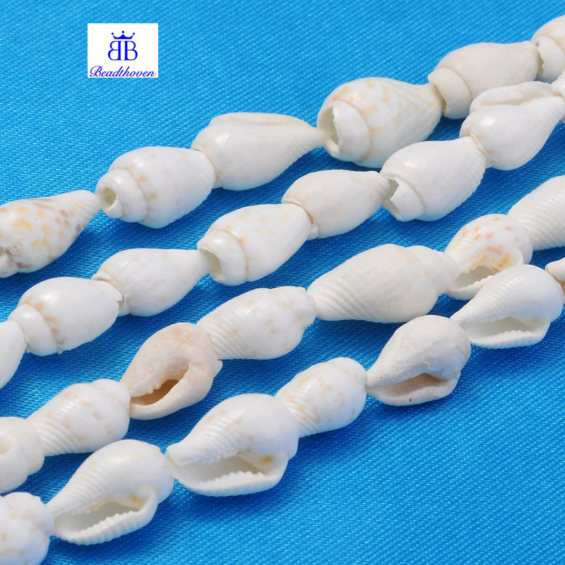 Dây 160 vỏ ốc kèn màu trắng 6~11x4~7mm lỗ xỏ 0.5~1mm dài 23inch