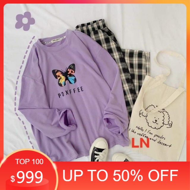 Sét áo bướm POX+ quần kẻ đen , áo thun nam nữ, quần khaki, quần nữ, sét bộ mặc ở nhà, áo thun tay dài MODY