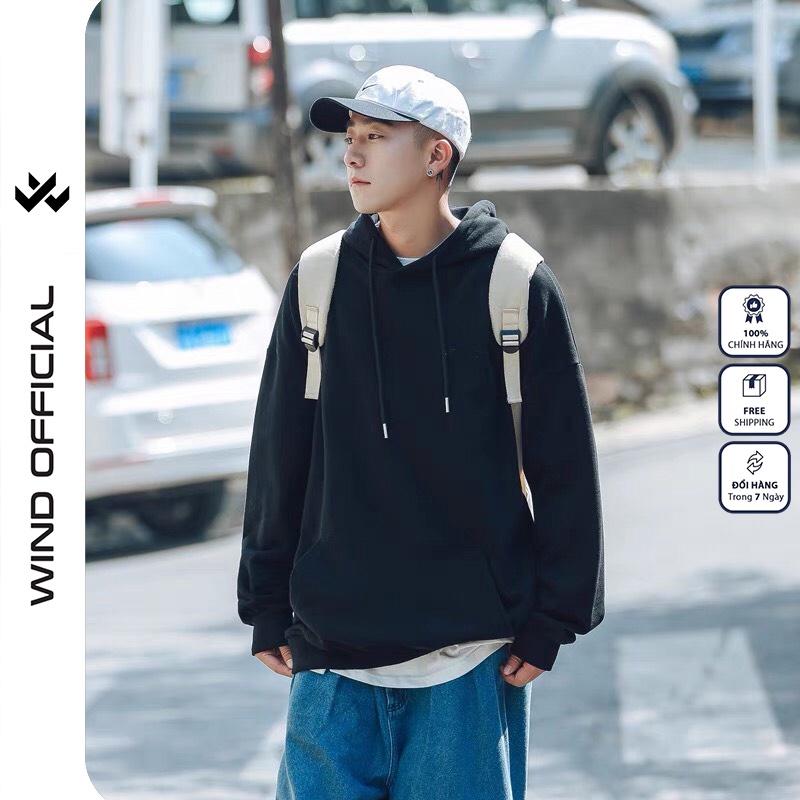 Áo hoodie unisex WIIS form rộng nam nữ nỉ BASIC thời trang thu đông oversize ulzzang