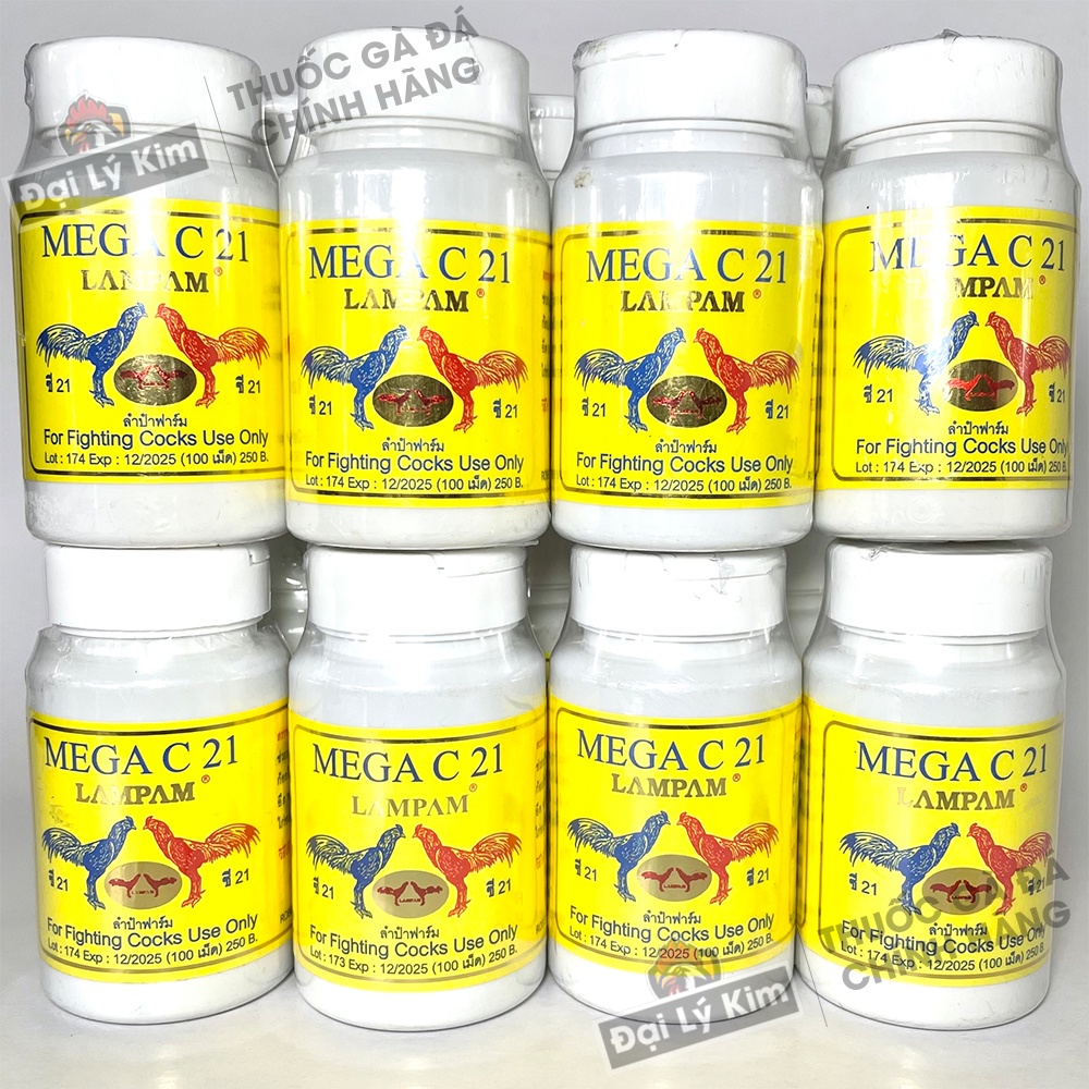 Dinh dưỡng nuôi gà đá tăng bo Mega C21, hủ 100 viên, nhập khẩu Thái Lan chính hãng