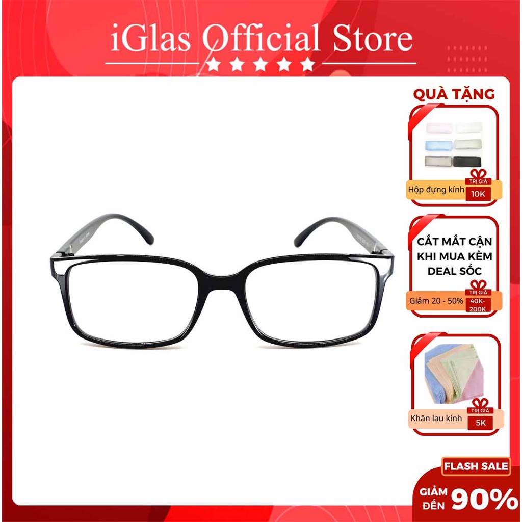 Gọng Kính Cận Nhựa Đen Thời Trang Mắt To Cho Nam Nữ iGlas014, Dáng Mắt Vuông Bo Dễ Đeo, Phù Hợp Với Học Sinh, Sinh Viên