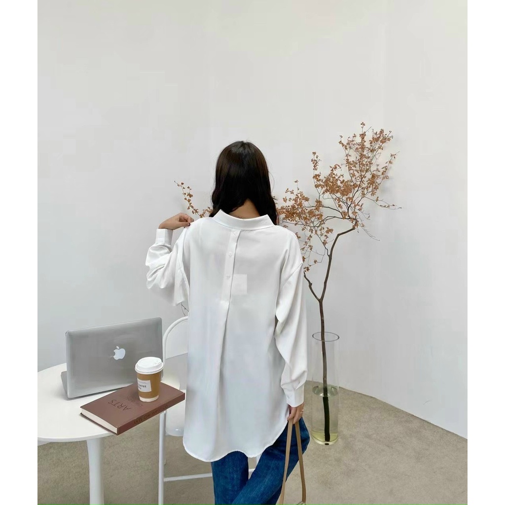 Sơ mi lụa trơn cúc sau - kèm ảnh thật chụp tại shop