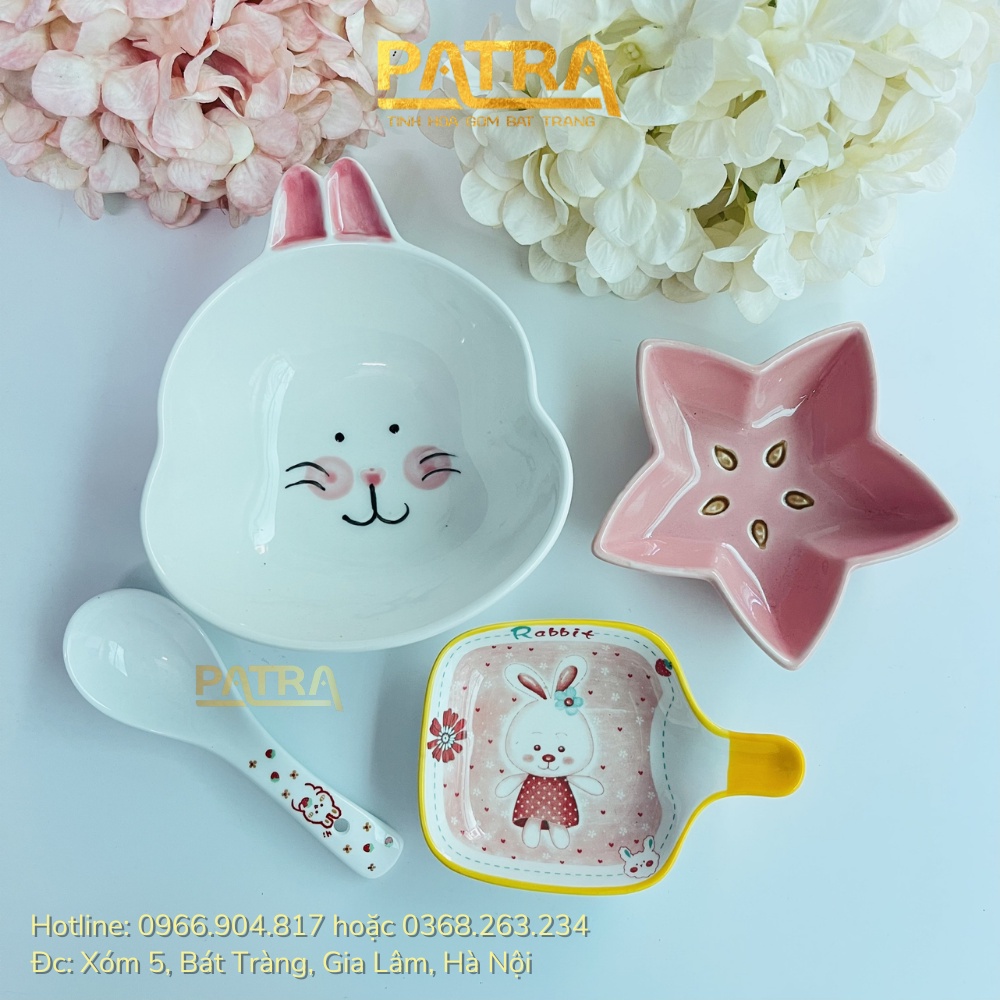 Bộ Bát Sứ Ăn Dặm Cho Bé Kèm Khay, Set Bát Sứ Ăn Dặm Cho Bé Tặng Kèm Thìa Dụng Cụ Ăn Dặm Màu Sắc Đáng Yêu Ngộ Nghĩnh