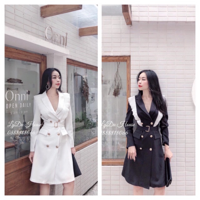 Đầm vest viền bèo dập ly (hình thật+video)