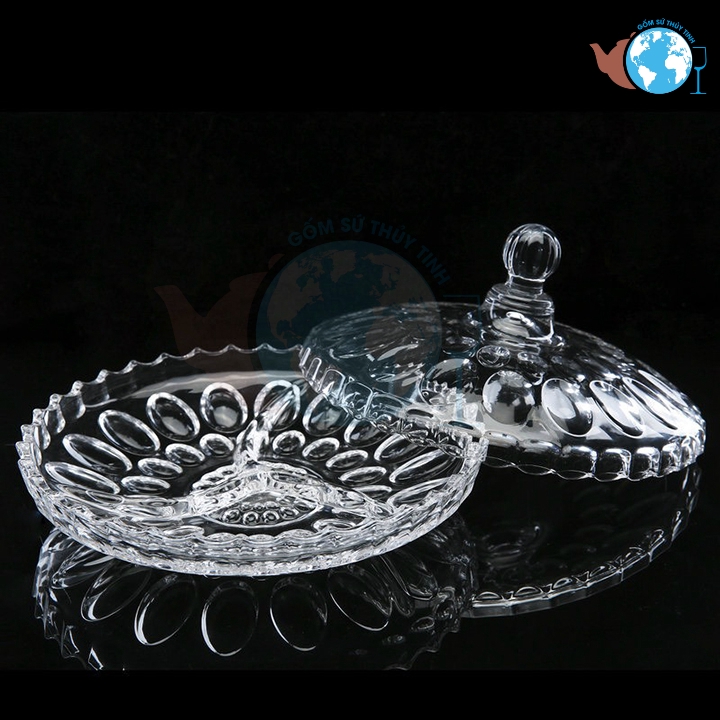 TẾT - Đĩa đựng mứt thủy tinh lớn kiểu sang trọng, khay mứt 3 ngăn có nắp nhiều mẫu để lựa chọn