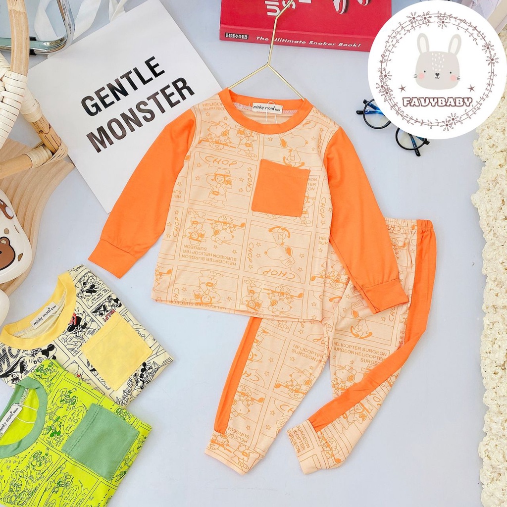 Bộ Dài Tay MINKY MOM Chính Hãng Thun Lạnh Raplan Tay Hình in Thấm Toàn Thân Túi Thật Bé 0 1 2 3 4 5 Tuổi - Favybaby