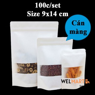 9x14cm 100 Túi Zipper Giấy kraft Trắng đáy đứng, cửa sổ tràn viền, đựng được nước,chống ẩm, túi zip giá rẻ