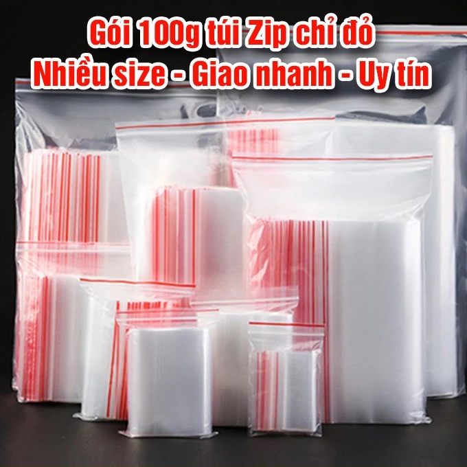 100g Túi zip chỉ đỏ đựng thực phẩm: các loại bột, hạt, mứt, bánh kẹo, trà, các loại đồ khô, đồ trữ đông…