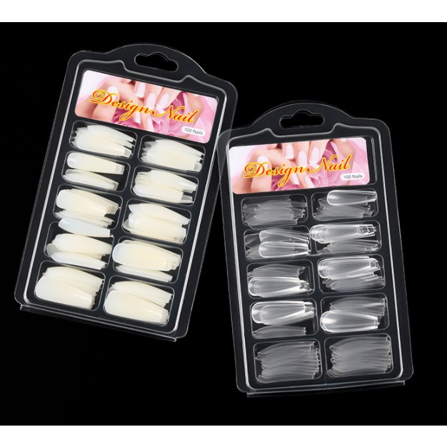Set 100 móng tay giả dài trong suốt màu sắc bằng acrylic DIY
