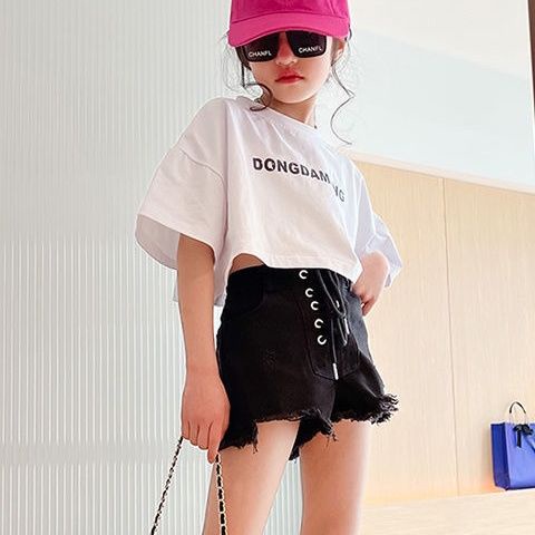 Áo Thun Cotton Tay Ngắn In Chữ Màu Trơn Thoải Mái Dễ Phối Đồ Phong Cách Phương Tây Thời Trang Mùa Hè Dành Cho Bé Gái 48 Giờ