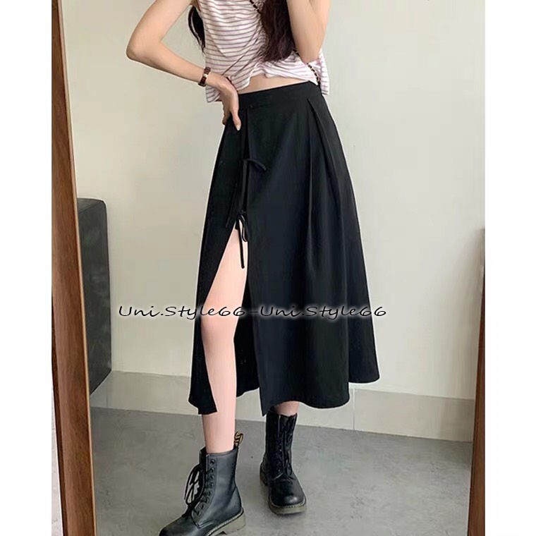 Chân váy đen xẻ tà thắt nơ cá tính có quần bên trong US152 | BigBuy360 - bigbuy360.vn