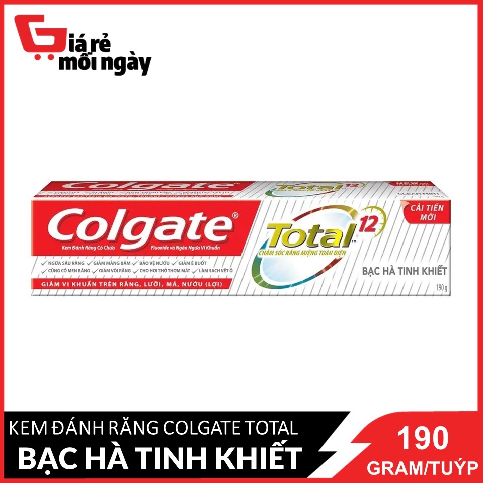 Kem đánh răng Colgate Total Bạc Hà Sạch hiệu quả giảm chảy máu nướu 190g