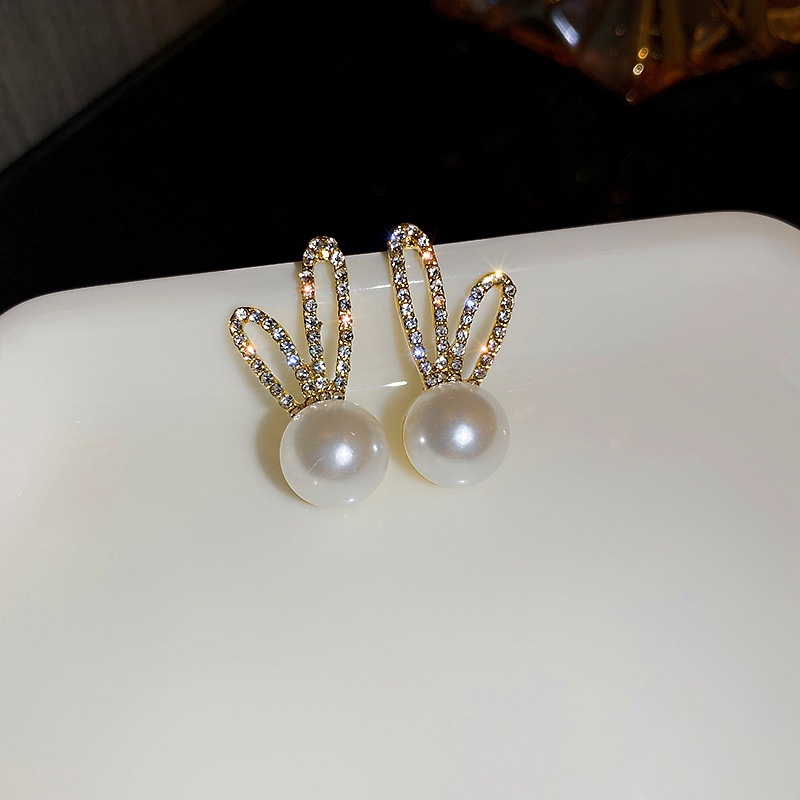 Bông Tai Hàn Quốc Hình Tai Thỏ Đính Đá Xinh Xắn Mainia Shop