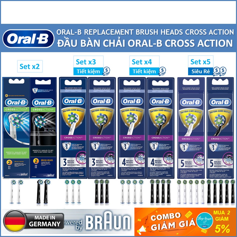 Đầu Bàn Chải Điện Oral-B Braun Cross Action - Lông chải nghiêng 16 độ làm sạch sâu kẻ răng [Made in Germany]