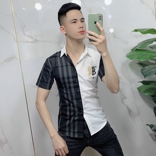 Áo sơmi cộc tay BBR BT phối nửa đen trắng hot 2021