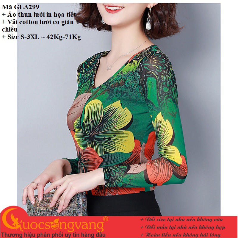 Áo thun lưới in hoa áo thun nữ cotton in tinh tế GLA299 Cuocsongvang