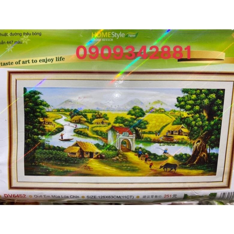 Tranh thêu Chữ thập  làng quê việt nam đầu làng  Dream valley mẫu mới  DV6452 (1m25*63 cm) chưa thêu