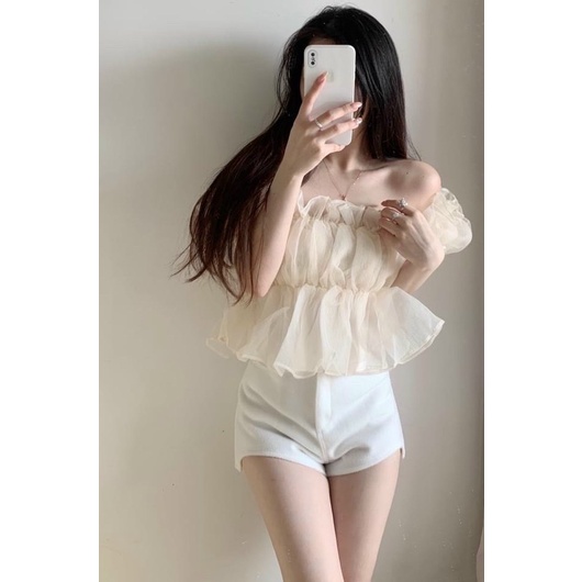 Áo trễ vai xếp ly chất voan xốp siêu xinh, áo kiểu đẹp