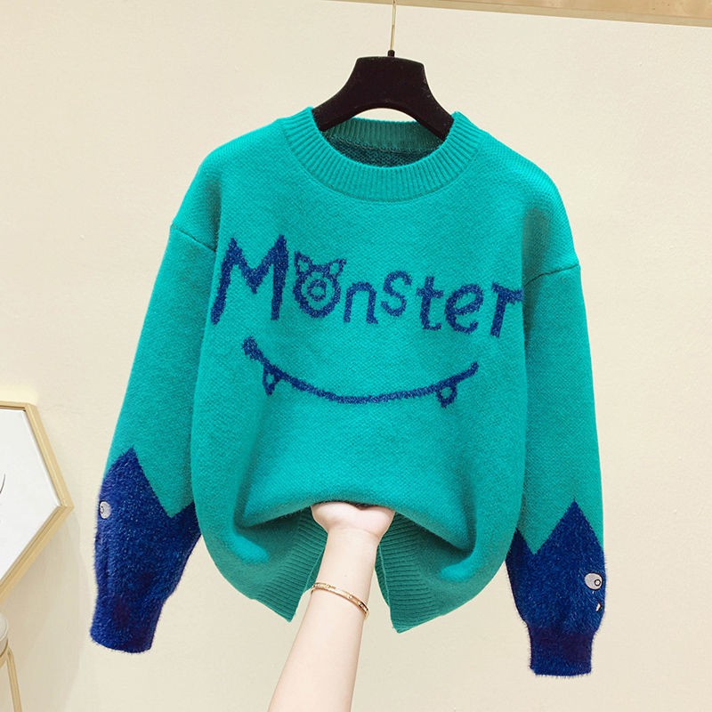 Áo sweater Ngắn Dáng Rộng Dày Dặn Phối Lông Chồn Nhiều Màu Thời Trang Thu Đông Mới 2021 Cho Nữ