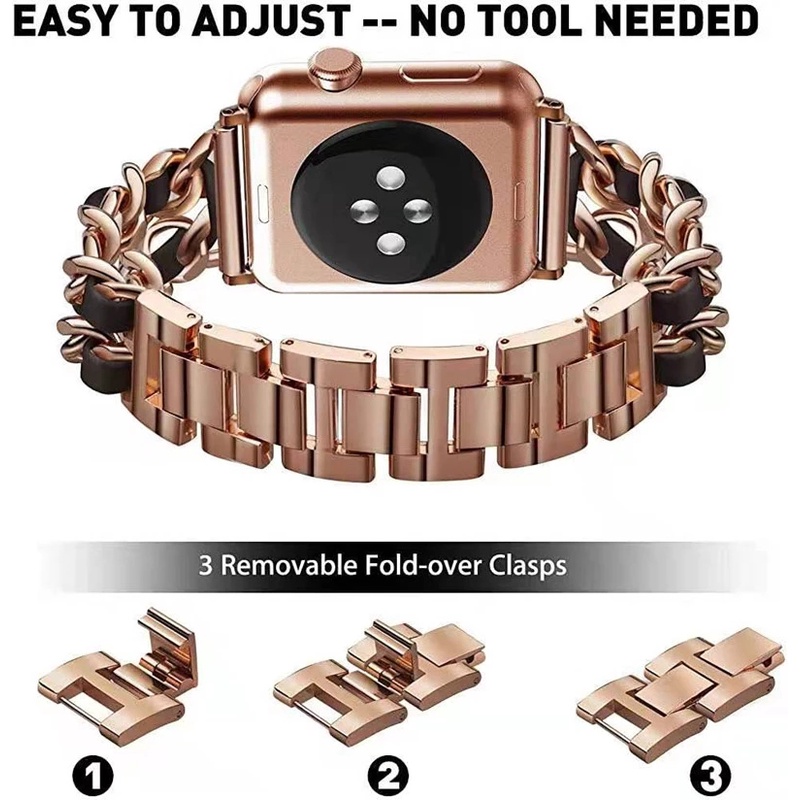 Dây da kim loại + vỏ kim cương jansin phong cách nữ trang thích hợp cho apple watch 7 band 41mm 45mm 38mm 40mm 42mm 44mm