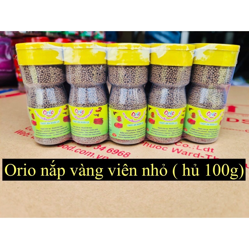 CÁM ORIO NẮP VÀNG VIÊN NHỎ HỦ 100G, THỨC ĂN CHO CÁ BETTA, CÁ DĨA CÁ THẦN TIÊN CÁ MÚN CÁ LA HÁN