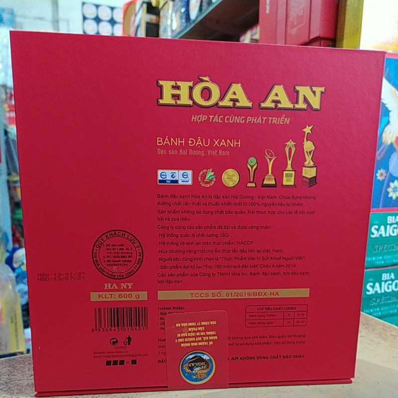 Bánh đậu xanh hòa an hộp quà tết như ý kèm túi xách