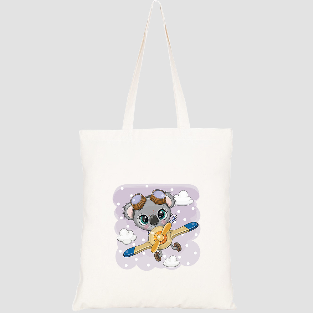 Túi vải tote canvas HTFashion in hình cute cartoon koala flying on HT493