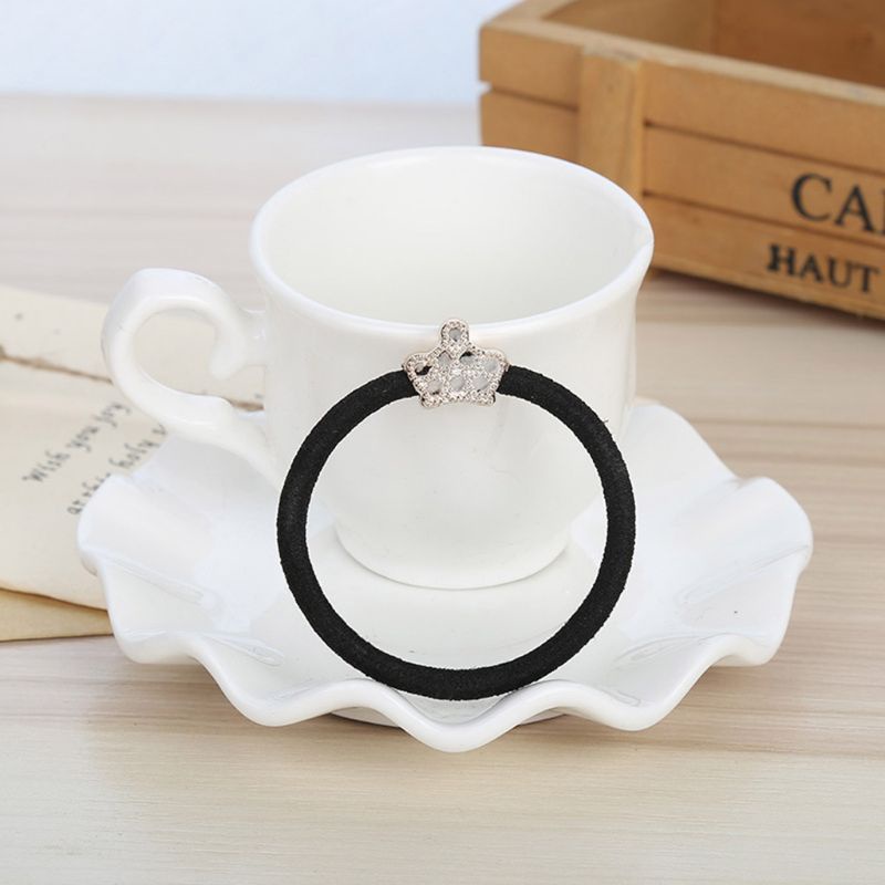 Set 10 Dây Cột Tóc Co Giãn Màu Đen / Vàng Kim Họa Tiết Hoạt Hình Phong Cách Hàn Quốc Cho Nữ