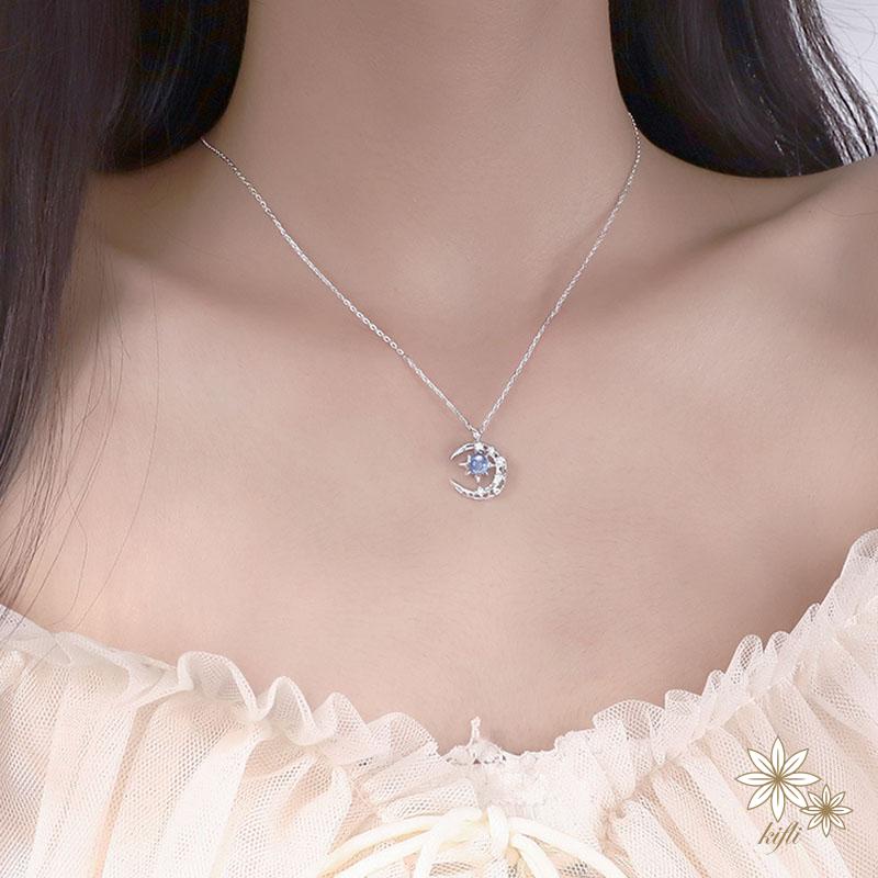 🌸Vòng cổ Mặt Trăng Và Ngôi Sao Màu Xanh Dương Đơn Giản Phong Cách Hàn Quốc Cho Nữ