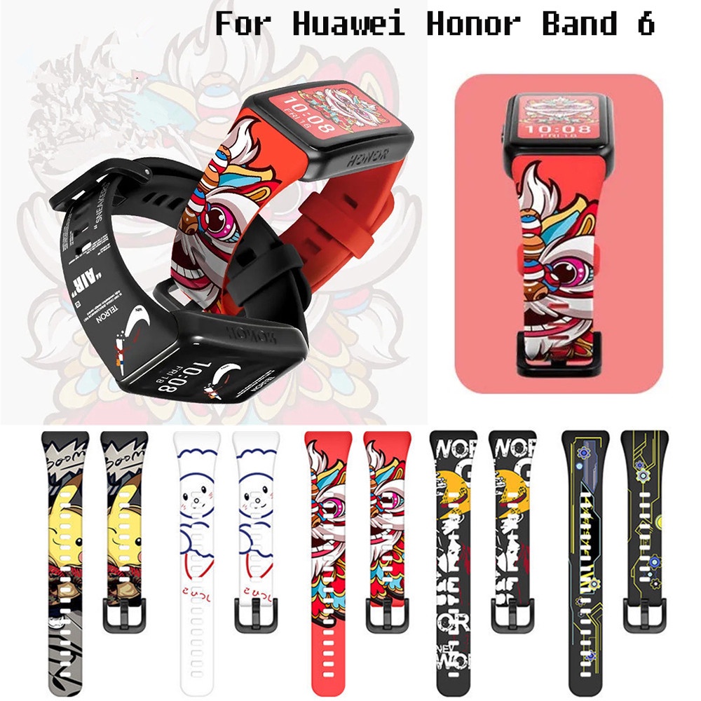 Dây đeo đồng hồ thông minh bằng silicon in họa tiết thời trang thay thế cho huawei band 6/honor band 6