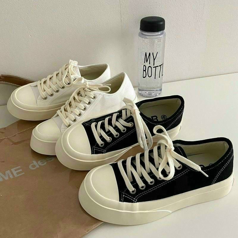 Giày Thể Thao Nữ Trắng Đen Trơn Đế Nâng 3cm